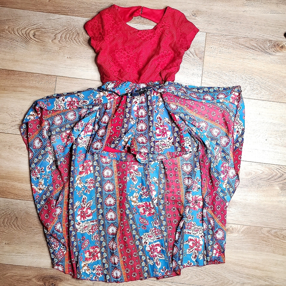30) SPEECHLESS Hi-lo Floral Romper Dress Kid's Sz. 7